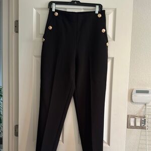 Zara Elegant Black Women's Pants with Gold Button Accents Elastic waist